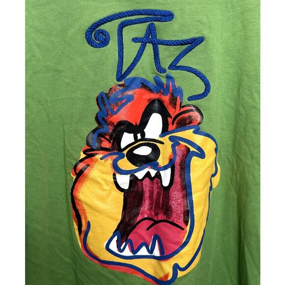 Vntg Looney Tunes Classic Green TAZ Embroidery Graphic 1-Stitch T-Shirt Men's XL - Picture 3 of 6